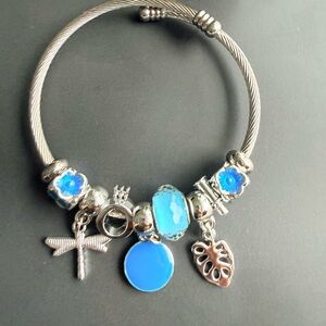 Elegant Silver and Blue Charm Bracelet